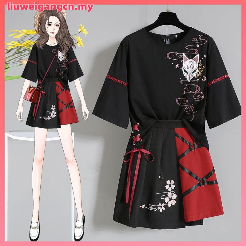 Anime Summer Women's Clothing Japanese Red Ribbon Girl Lolita T-shirt ...