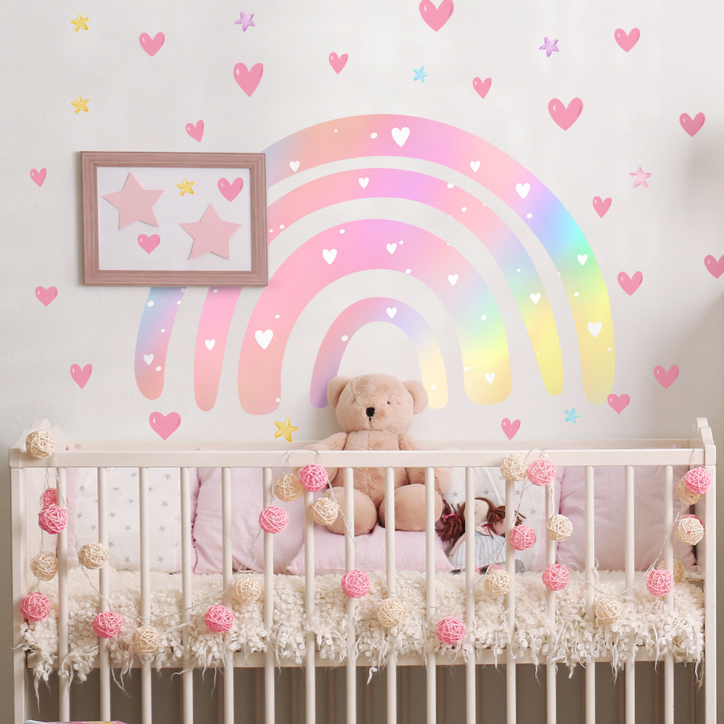 Rainbow Wall Decals Peel and Stick Pastel Kids Nursery Wall Decor ...