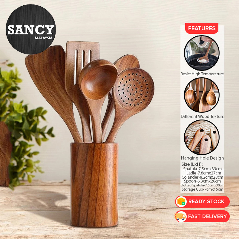 Sancy 6pcs Wooden Spoon Spatula Soup Spoon Tableware Wooden Kitchen ...