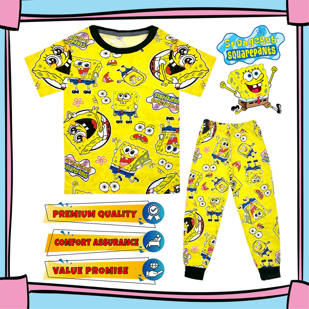 (6M-11Y) Yellow SPONGE-BoB FRAME SEDONDON Full Cotton Kids Pajamas Boys ...