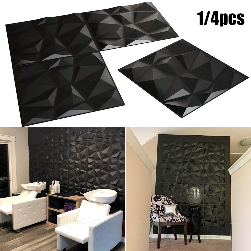Wall Panel 30cm 3D Decorative Decorative Interior Matte Black PVC Tiles ...