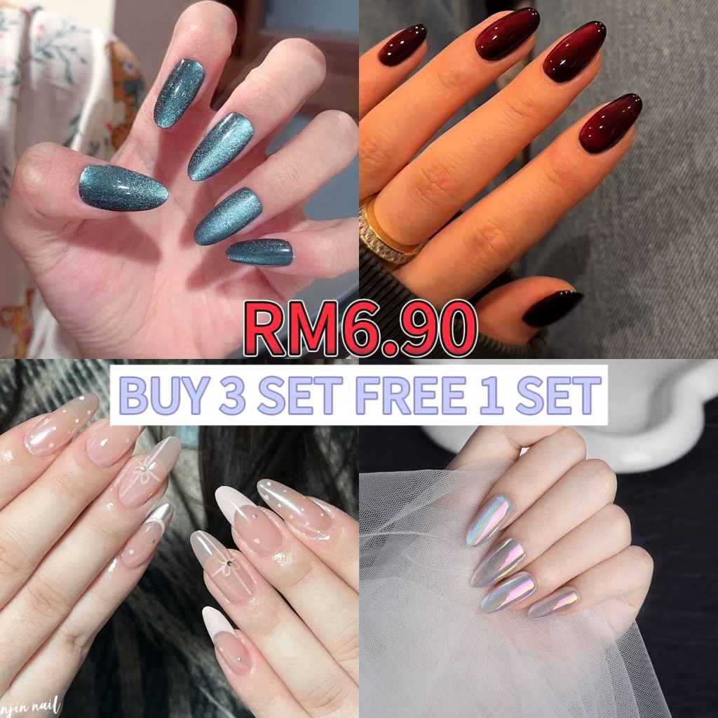 Z&V*10Keping kuku palsu Almond Shape Fake Nail Warna Biasa Plain Color ...