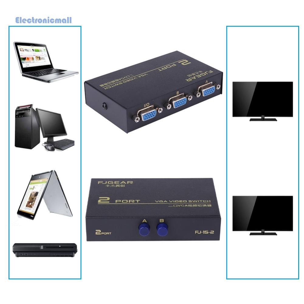 130MHz 1 to 2 Monitor Switch VGA Video Splitter Converter Adapter Box ...