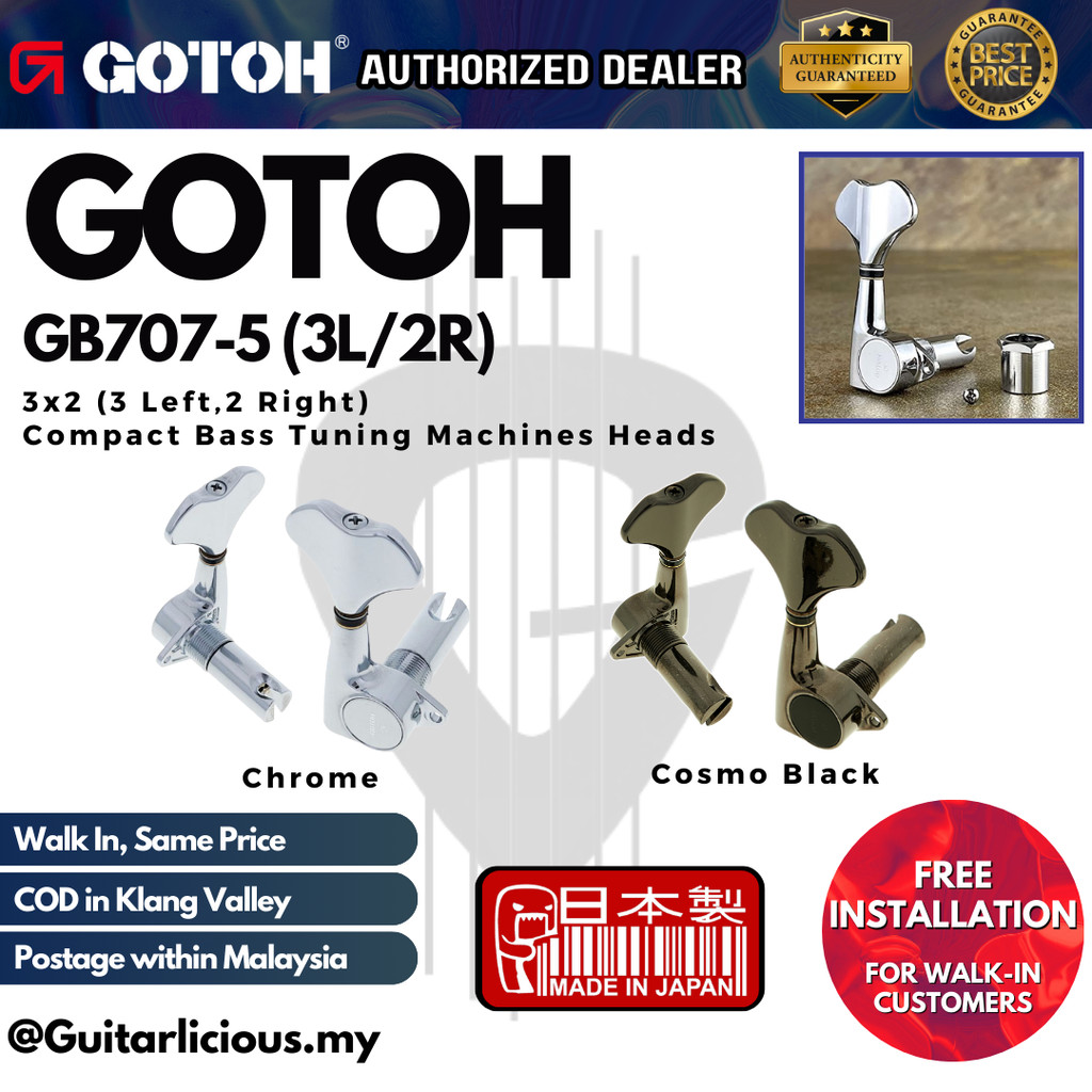 GOTOH GB707(5) 3x2 (3L2R) Compact Bass Tuning Machines Heads GB-707-5 ...