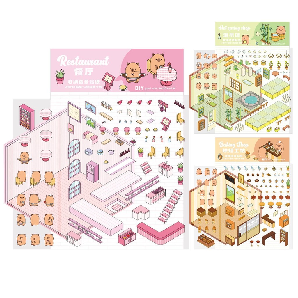 3D House Stickers 3D Cartoon House Stickers Cute Sticker Scenes ...