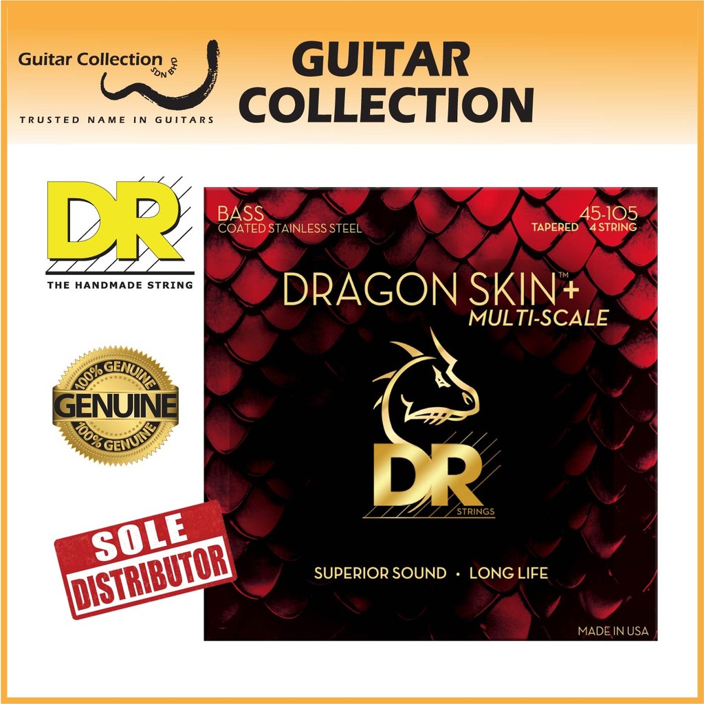 Cordes De Basse Dragon Skin+ - Acier Inoxydable Revêtu, Jeu Medium 45-105, Multi-échelles