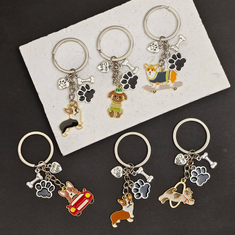 Cartoon Dog Metal Keychains Fashion Paw Heart Animal Keyrings Car Key ...