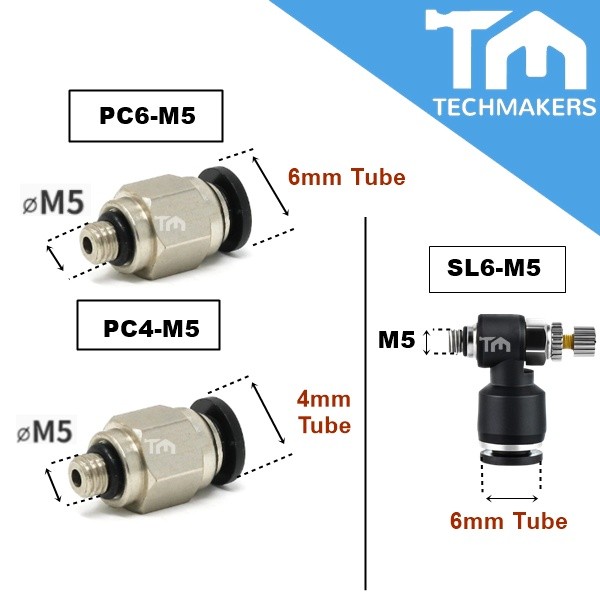 Pneumatic Fitting Push-In Fittings Male Thread Quick Connector for Tube 4mm 6mm M5 TechMakers Air Cylinder