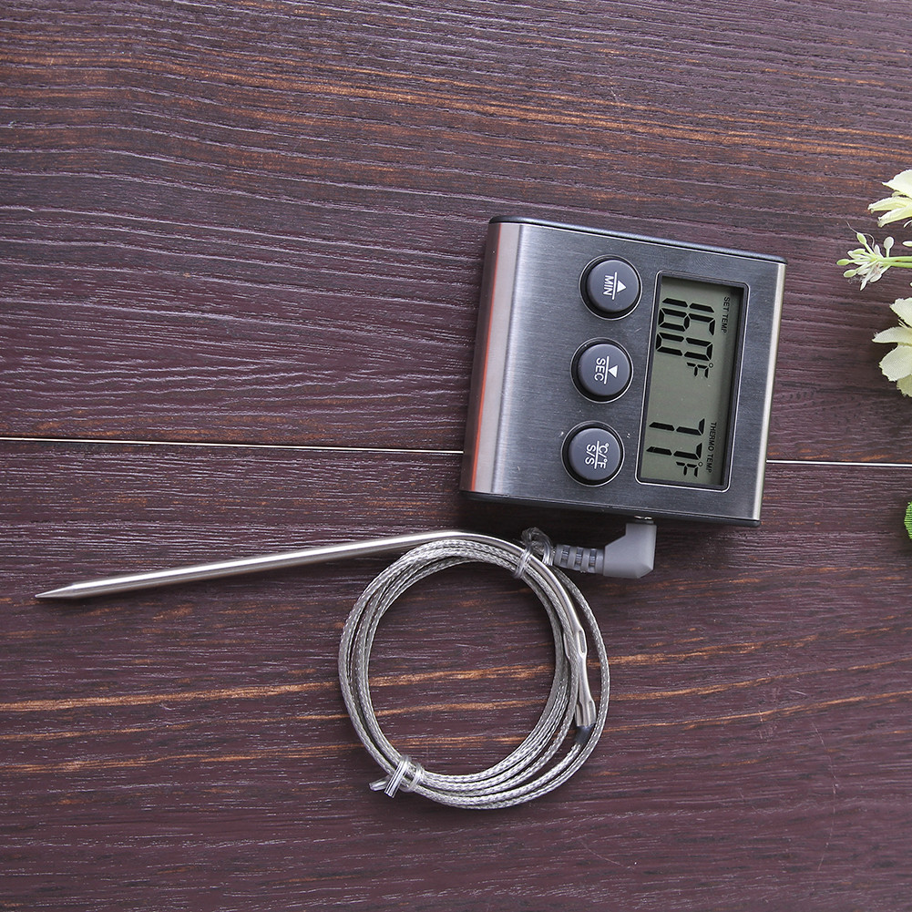 Digital Display Food Thermometer Probe Meat Timer Meter Cook Kitchen ...