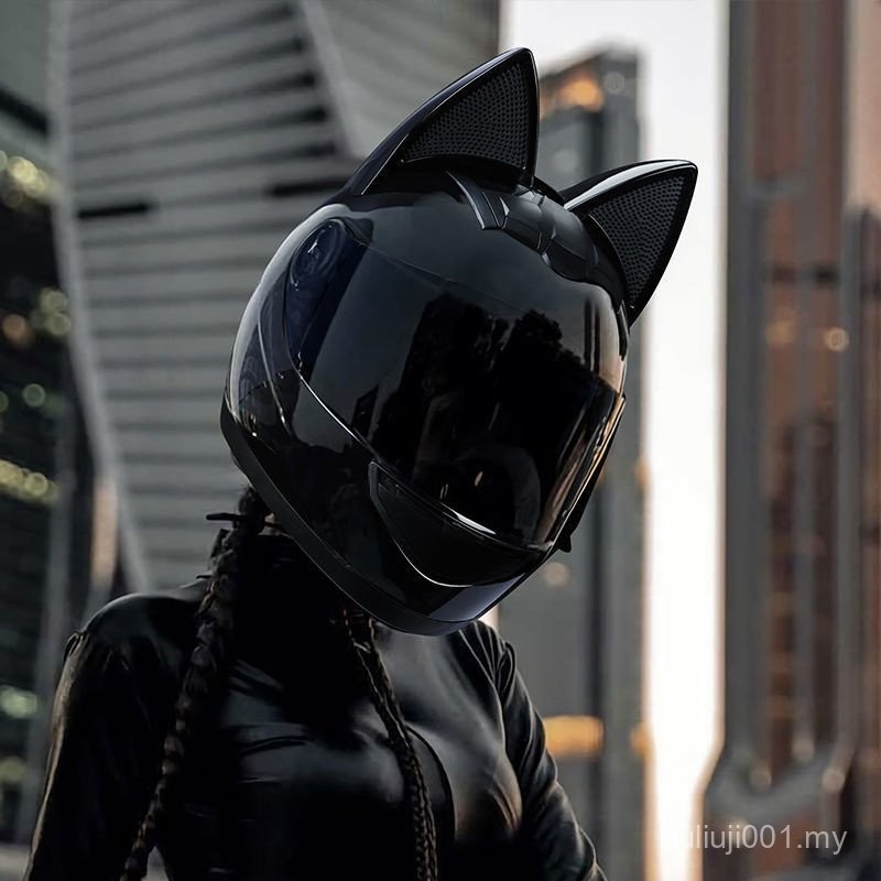 Hnj Electric Motorcycle Cat Ears Helmet Female Four Seasons Full Helmet ...