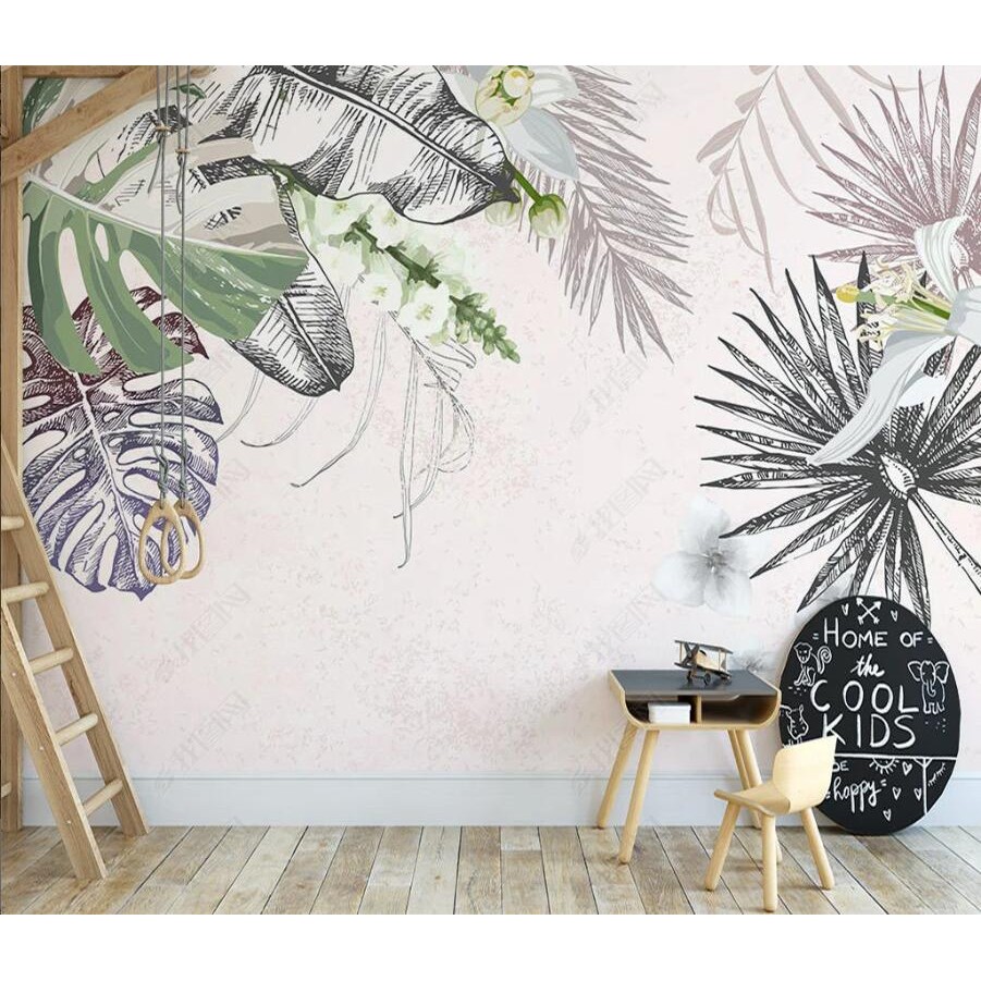 Nordic Sketch Abstract Tropical Plant Wallpaper for Living Room Sofa TV ...