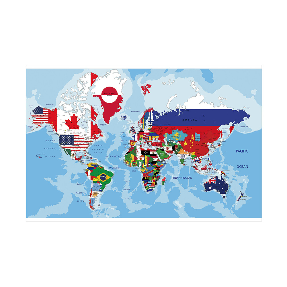 POSSBAY World Physical Map with Country Flags Plate Wall Art Poster ...