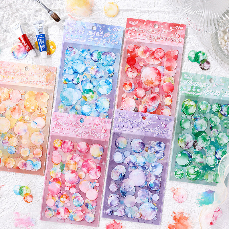 Journamm 4 Sheets Colorful Bubble Stickers PET Material DIY ...