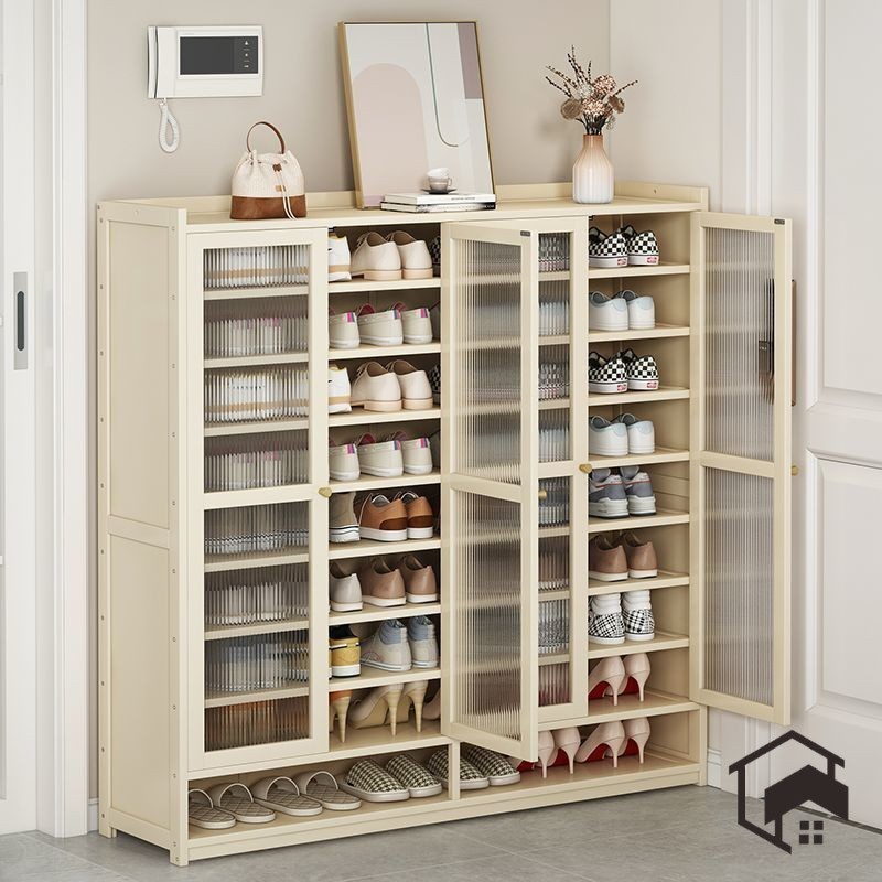 Bamboo Shoe Cabinet Cream Dustproof Shoe Rack Multi-Layer Large ...
