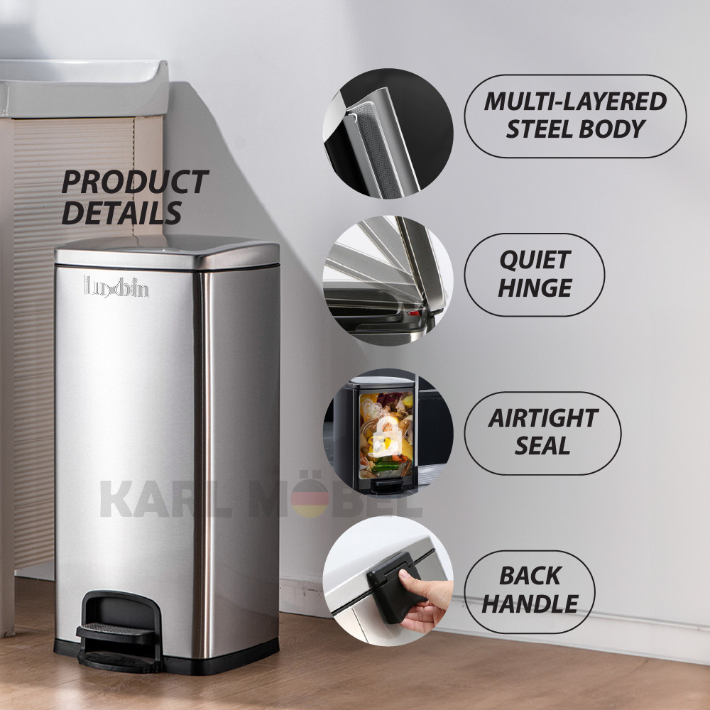 Dustbin kitchen Tong Sampah 30L Kitchen Rubbish Bin Stainless Steel ...
