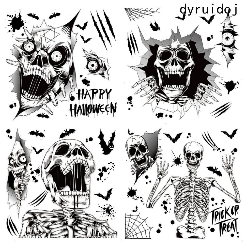 DYRUIDOJ Skeleton Wall Decal, Removable Self-Adhesive Halloween Skull ...
