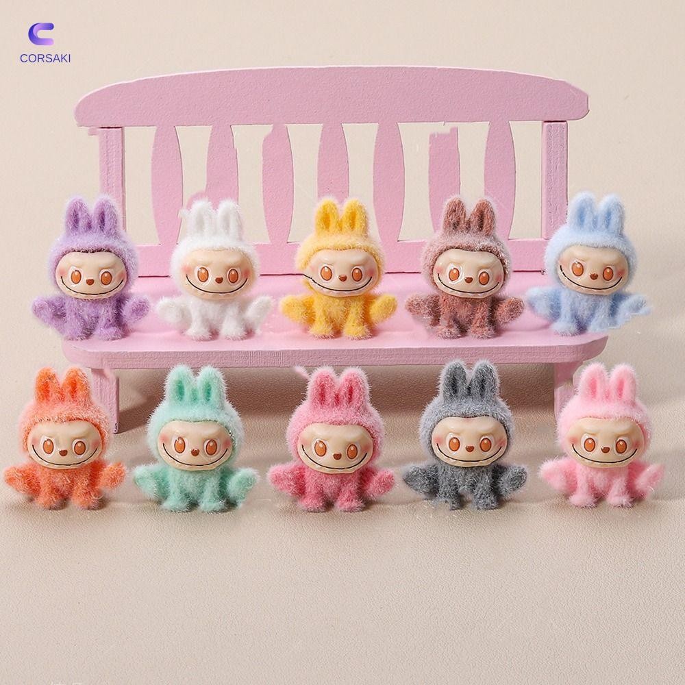 CORSAKI Mini Yoga Labubu, Flocking Solid Color Cartoon Labubu, Jewelry ...