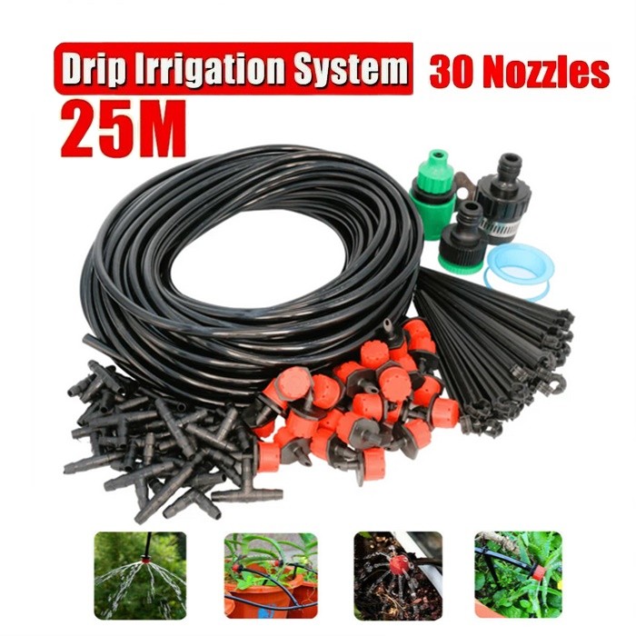 25M DIY Garden Micro Drip Irrigation System Plant Flower Watering Kit ...