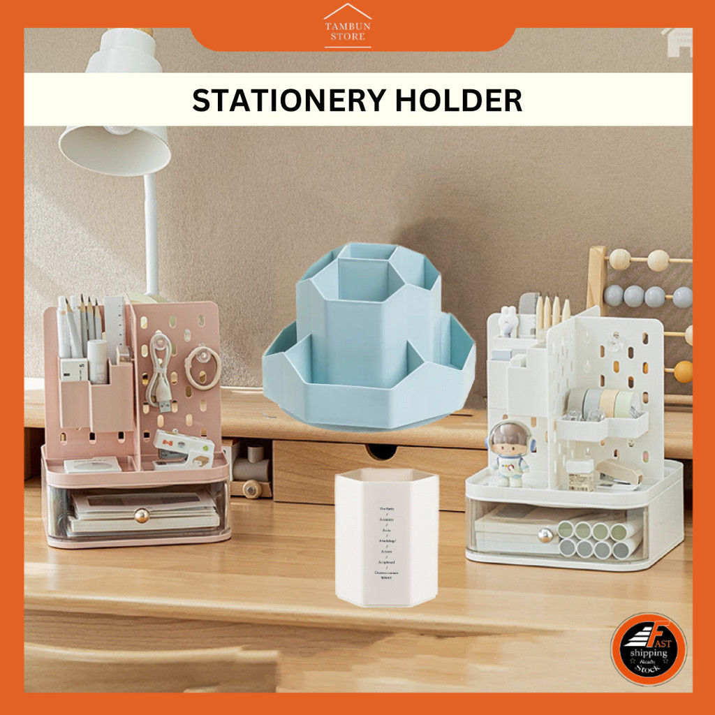 Large Capacity 360 Rotatable Stationery Holder Pen Organizer Space ...