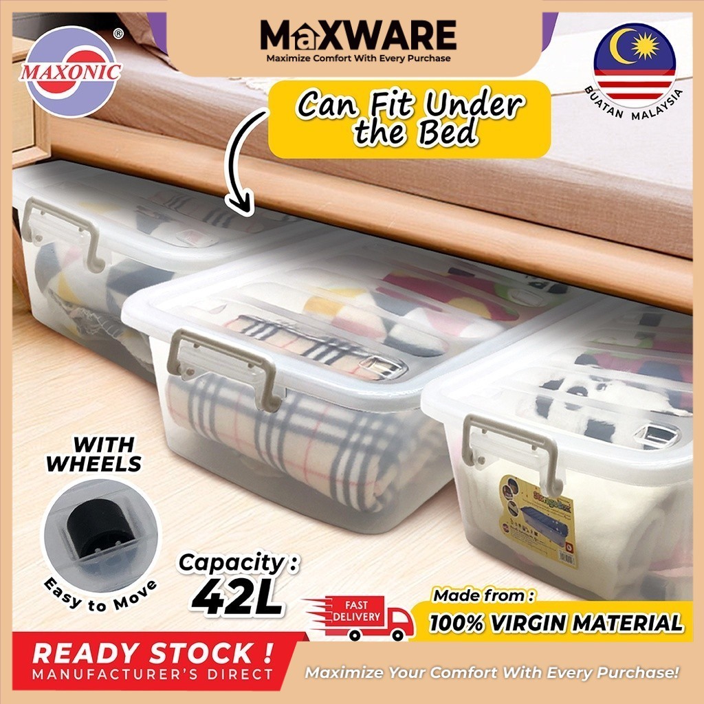 Maxware 32/42L Underbed Storage Box Home Organiser Box Kotak Simpanan ...