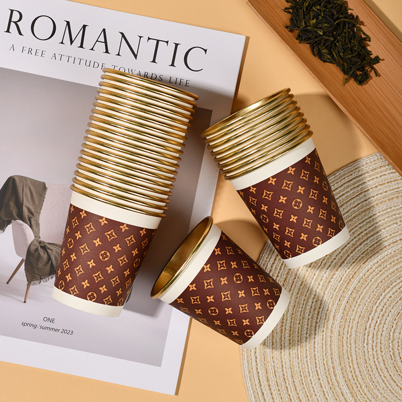 Disposable High End Paper Cups 50pcs/100pcs Gold Leaf Waterproof ...