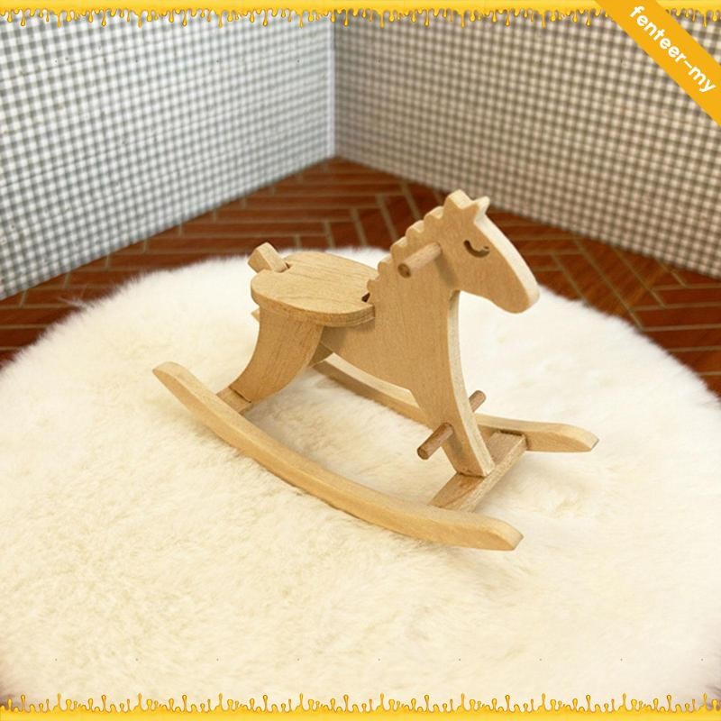 [FenteerMY] Wooden Rocking Horse Model Desk Ornament with Pedal Art ...