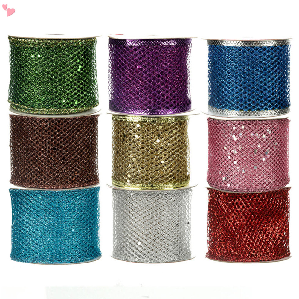 1 Roll 9m/10yard Sparkling Glitter Mesh Sequin Wired Christmas Ribbon ...