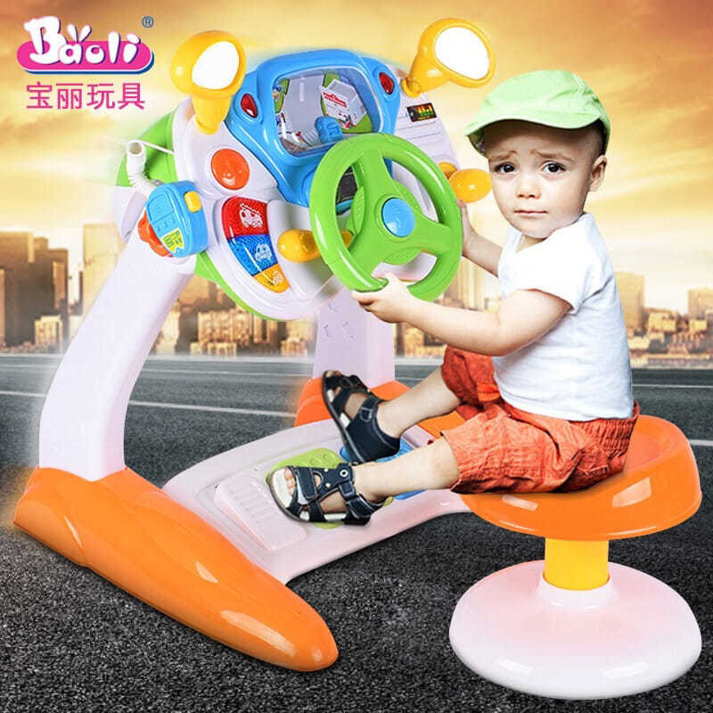 Children Steering Wheel Simulation Driving Toy Educational Electric Desktop Game Machine, Style: USB Edition (Blue)