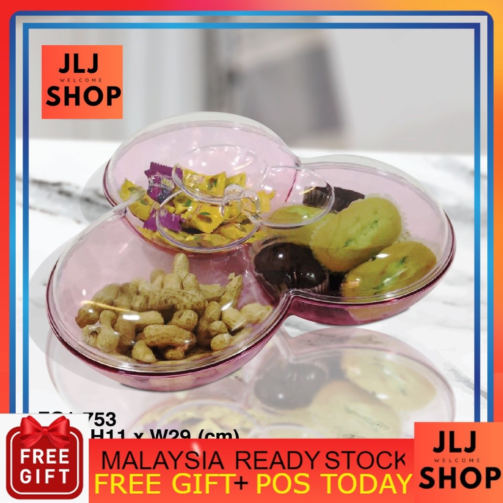 753 Raya CNY Candy Fruit Kuih Snack Clear 3 Compartment Container ...