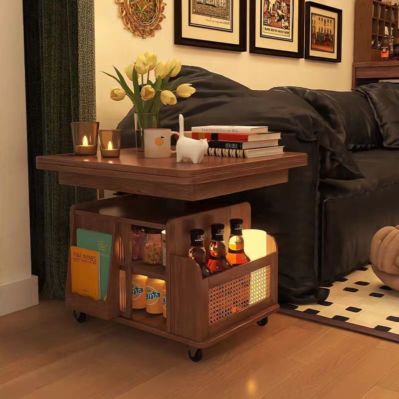 Lifting Coffee Table Folding Mobile Cart Solid Wood Tea Table Tea Table ...