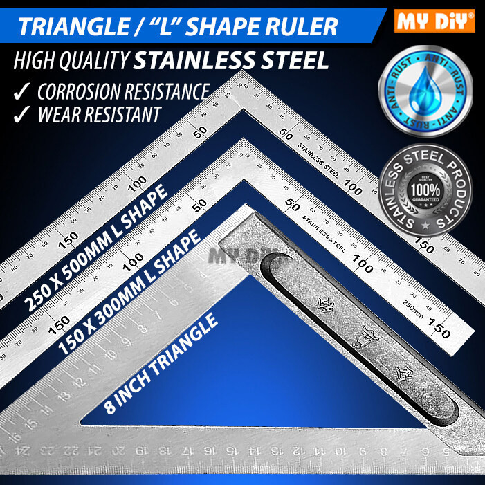 SQUARE RULER STAINLESS STEEL TRY TRIANGLE SQUARE ANGLE RULER L SHAPE ...
