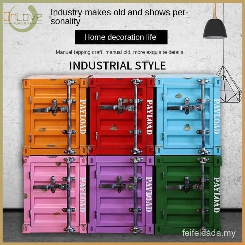 Bedside Table Industrial Style Container Small Mini Cabinet Bedroom ...