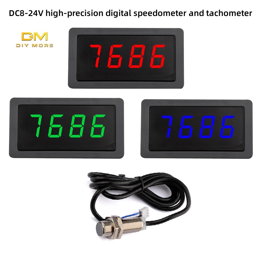 DIYMORE 4 Digital Red LED Tachometer RPM Gauge Speed Meter with Hall ...