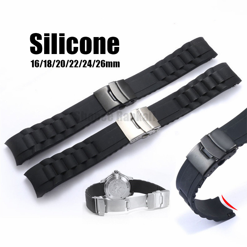Curved End Silicone Rubber Watch Band 16mm 18mm 20mm 22mm 24mm 26mm ...