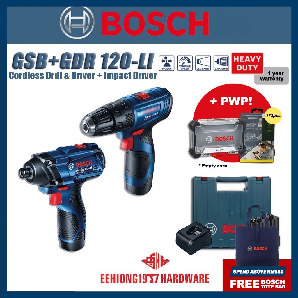 BOSCH 12V Drill Combo GSB 120 LI GDR 120 LI Cordless Impact Drill Driver GSB120 GDR120 Shopee Malaysia