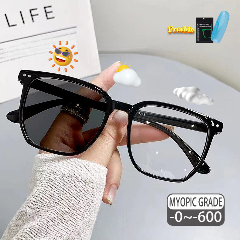 (- 0~- 600) Photochromic myopia glasses, large frame glasses, male gray ...