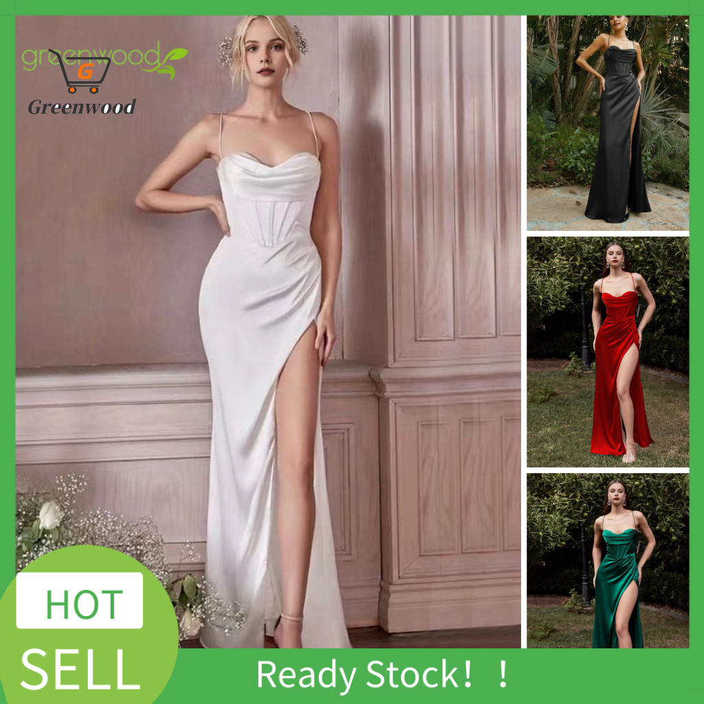 Glamorous Strapless V-Neck Satin A-Line Ball Gown Maxi Dress
