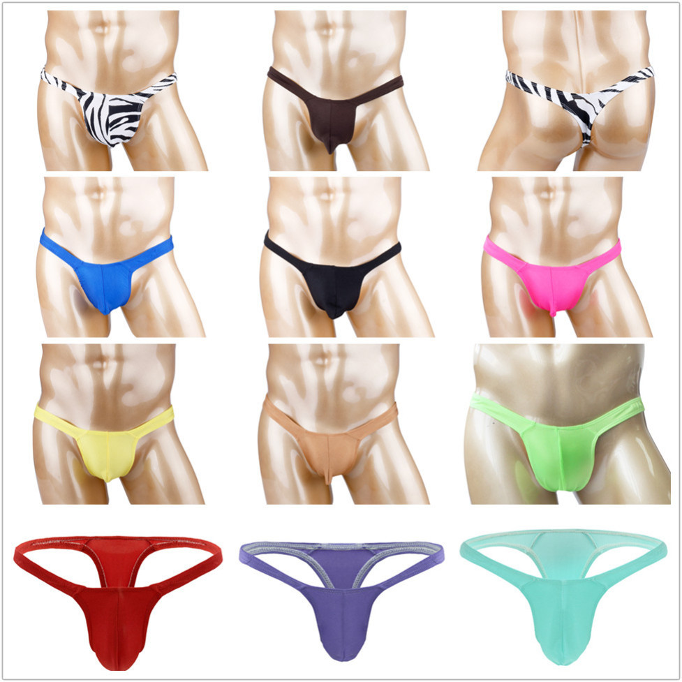 Men's Micro Pouch Briefs G-String Thong Underwear – 3 Pack, Backless Lingerie, Solid, Polyester/Spandex