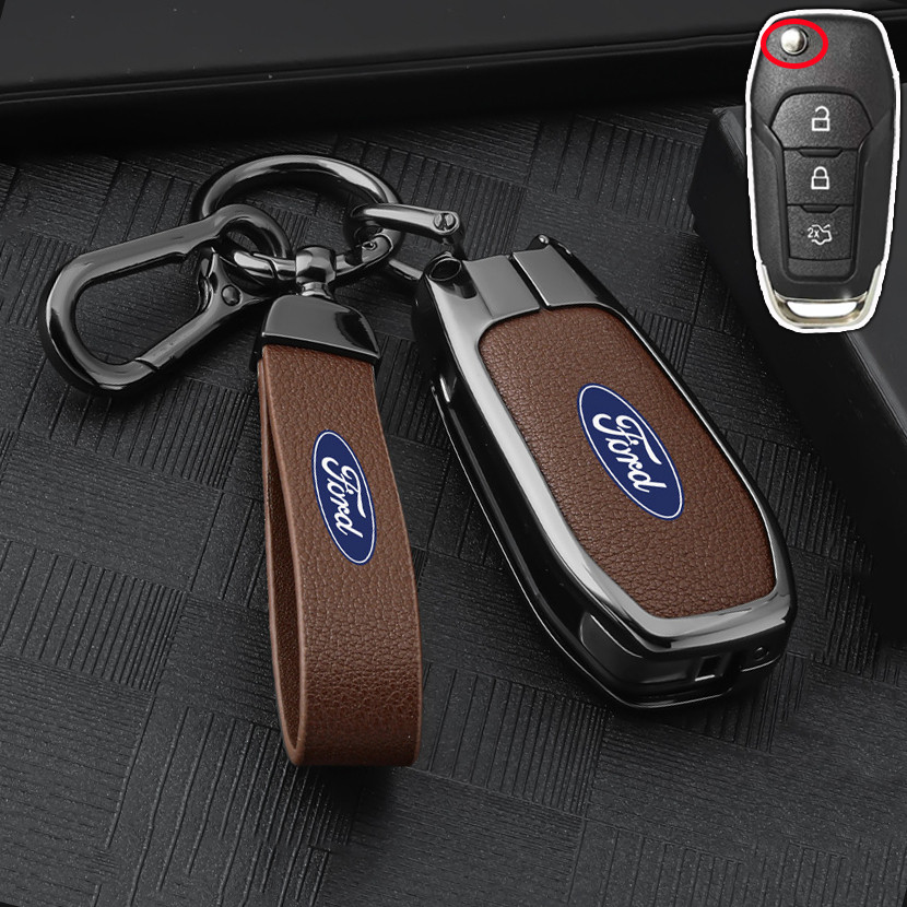 Alloy Leather Flip Remote Car Key Fob Case Cover Shell Holder For Ford ...