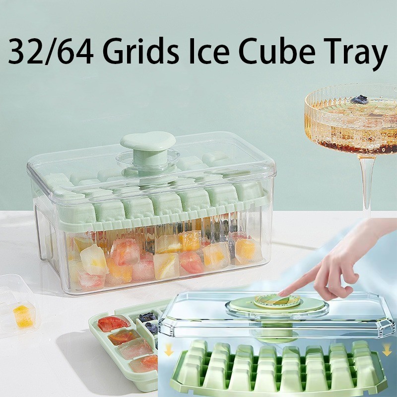 32/64 Grids Press Type Ice-making Box Silicone Mold One-Click Ice ...
