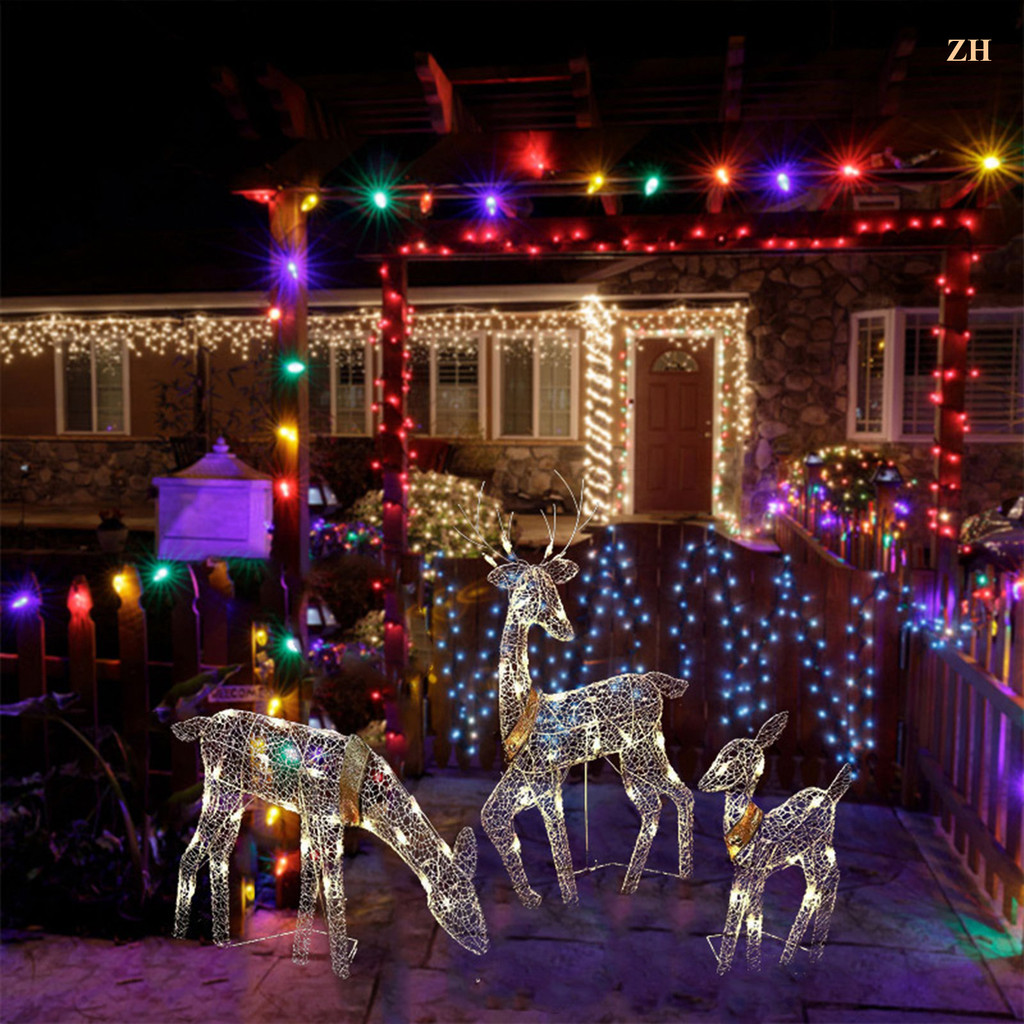 Bright Christmas Outdoor Decoration, 3Piece Lighted 2D Reindeer Family