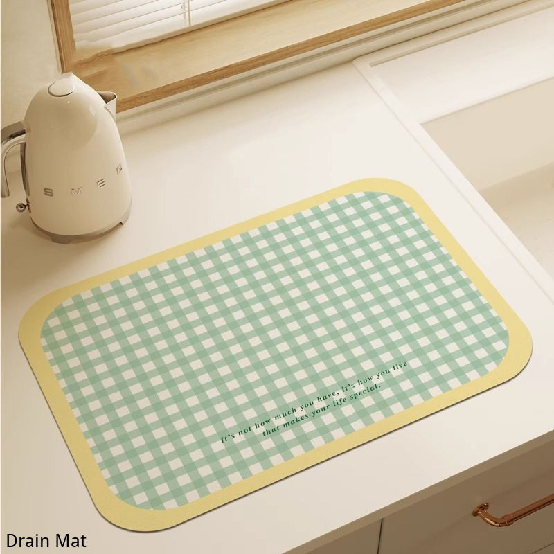 Simple Grid Diatom Mud Absorbent Mat Kitchen Draining Countertop Mat ...