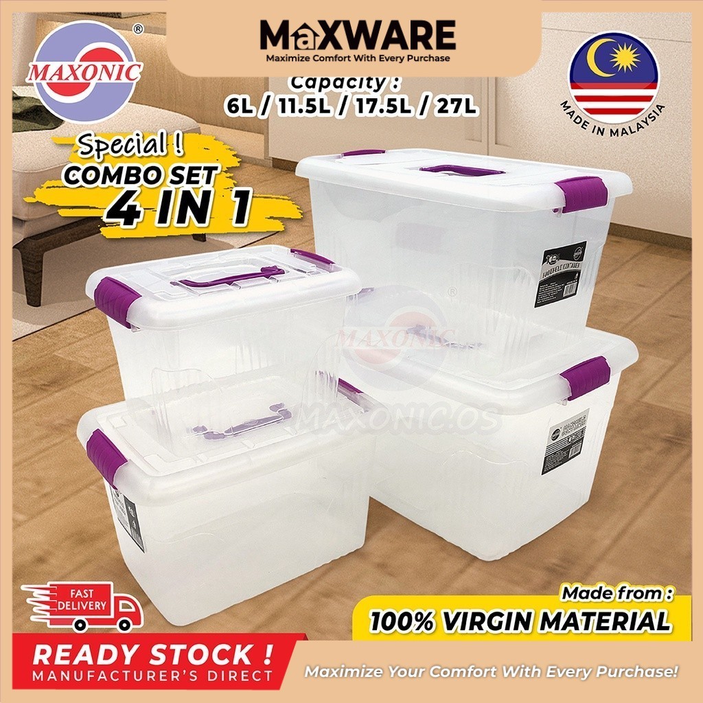 Maxware 27L Combo Set 4 In 1 Multipurpose Clear Storage Box Plastic ...