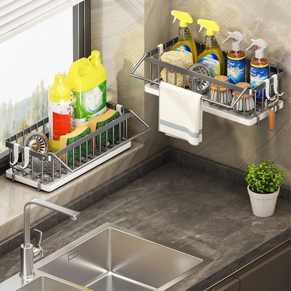 [Twilight]Stainless Steel Wall Mount Kitchen Sink Organizer with Drip