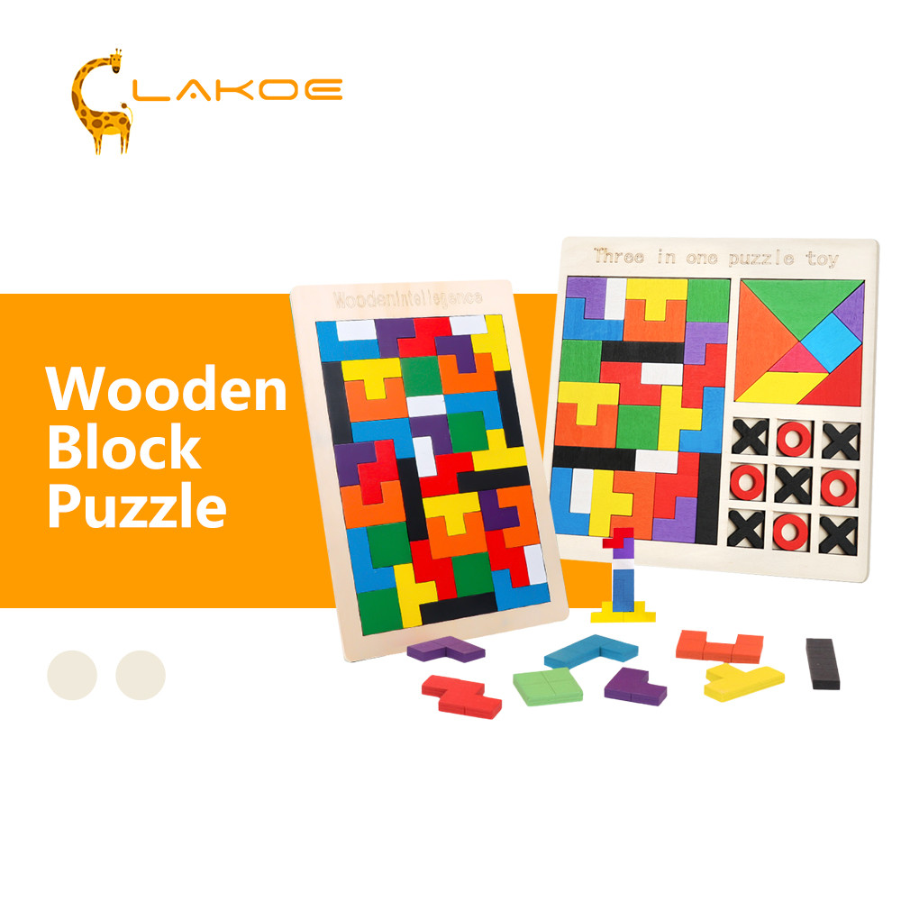 Lakoe 3in1 Wooden Russian Puzzle Tetris Tangram Toys Tic Tac Toe Game ...