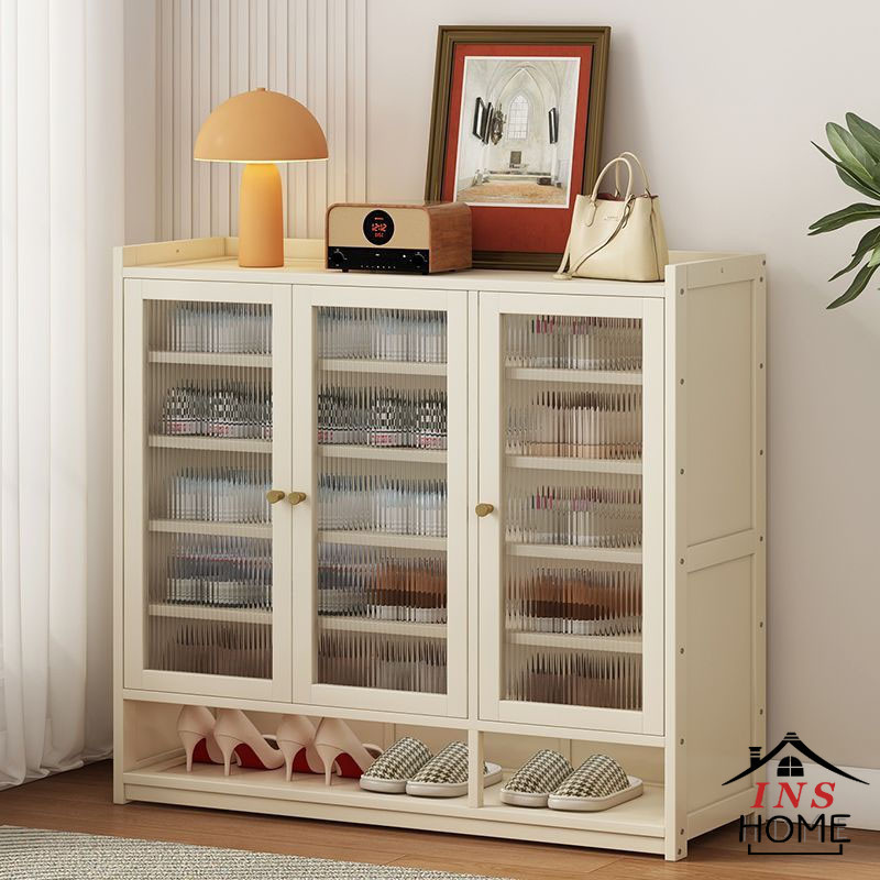 Shoe Cabinet Cream Bamboo Shoe Rack Multi-Layer Acrylic Door Dustproof ...