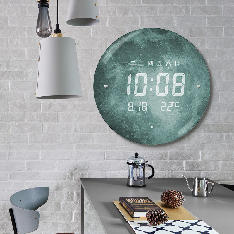 Moon Clock Wall Clock Living Room Perpetual Calendar LED Electronic ...