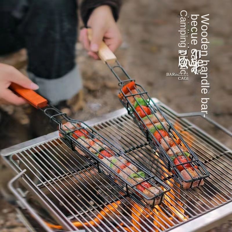 Stainless Steel Barbecue Cage Hot Dog Cage Outdoor Barbecue Mesh Rack ...
