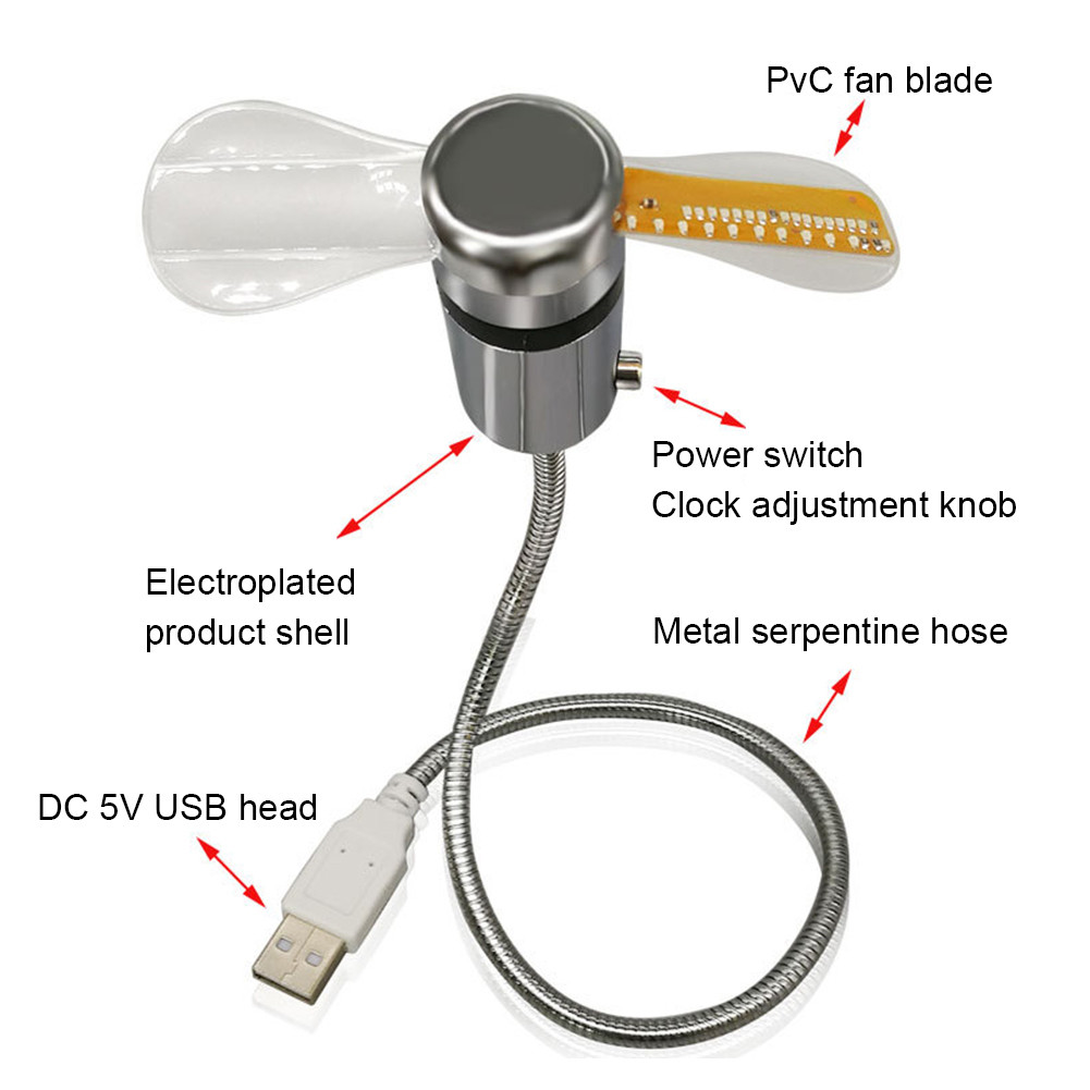 Clock Fans DC 5V Metal Mini Fan Real Time Display LED Clock Fan ...