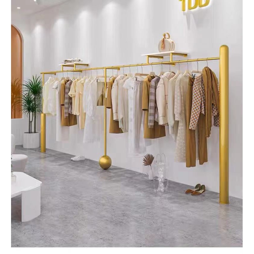 Clothing store display rack wall gold hanger display rack men's and ...
